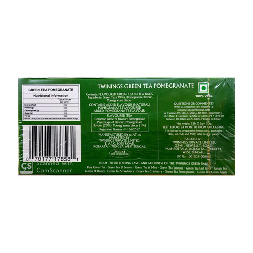 TWININGS GREEN TEA POMEGRANATE 25 TEA BAGS