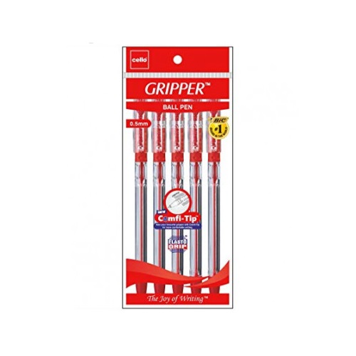 CELLO GRIPPER  BALL PEN 0.5mm (RED) (PACK OF 5)